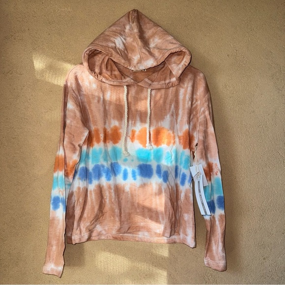 Lagaci Tops - Tie-Dye Hooded Top - Brown and Blue